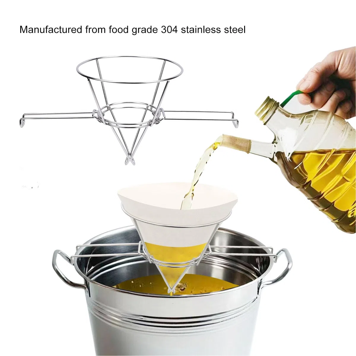 VBESTLIFE El Soporte del Filtro de Aceite de la Freidora de Acero Inoxidable Asegura Eficientemente El Papel de Filtro para la Cocina Rejilla del de Aceite de la Freidora de Acero Inoxidable 304 para