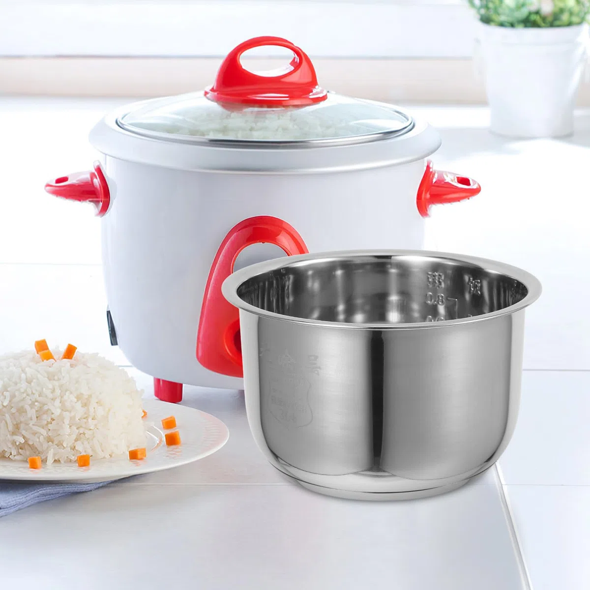 CLISPEED Olla arrocera interior de repuesto de acero inoxidable de 1,6 l de capacidad, fácil de limpiar, distribución eficiente del calor, accesorio de cocina plateado para olla arrocera eléctrica