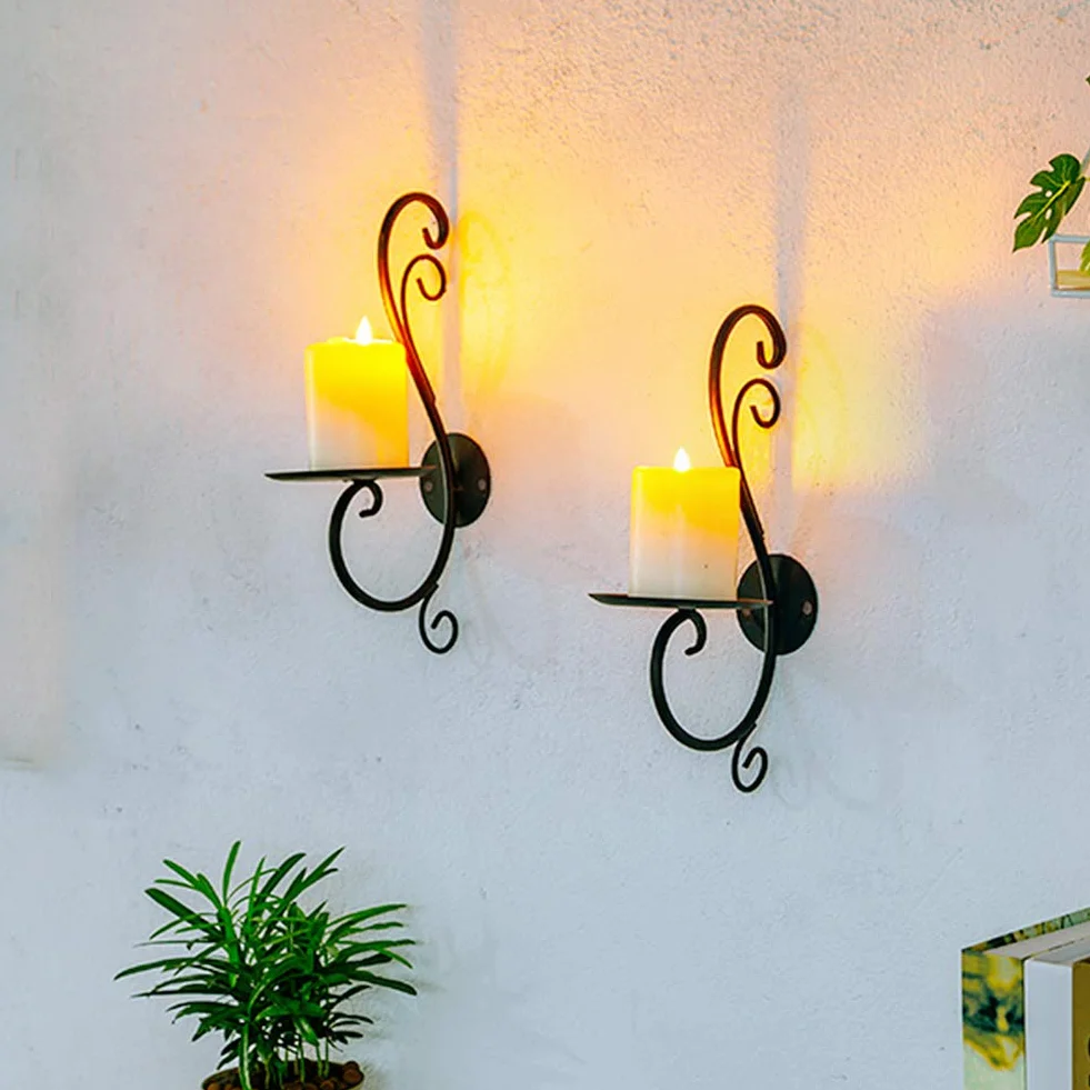 Sziqiqi Candelabro De Pared del Estilo Retro, Candelabro Creativo De La Vela del Hierro, Decoración De La Pared del Jardín Casero, Candelero, Negro