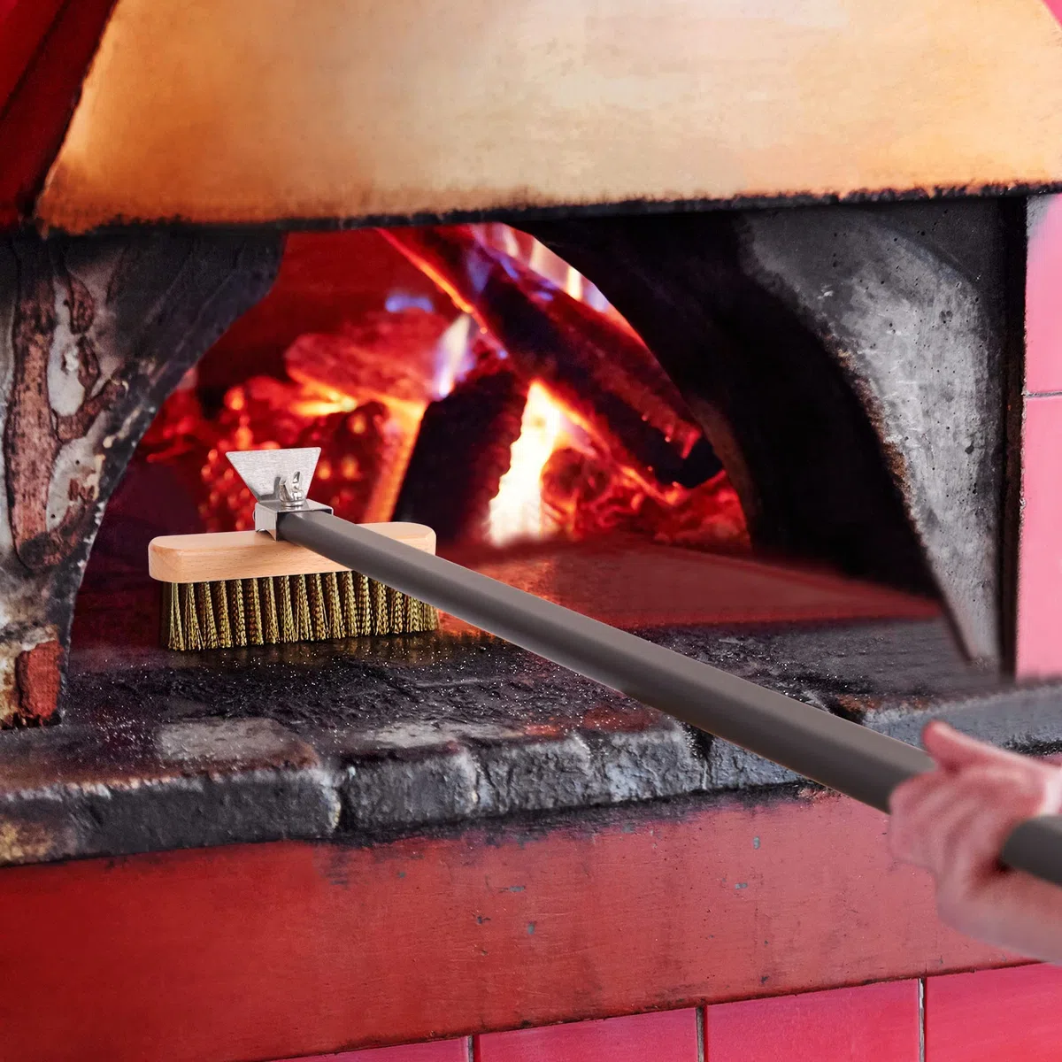 Pala giratoria de pizza de 9 pulgadas, cepillo perforado para pizza y cepillo para pizza, rastrillo de ceniza, juego de utensilios de horno de pizza comercial de leña con mango de