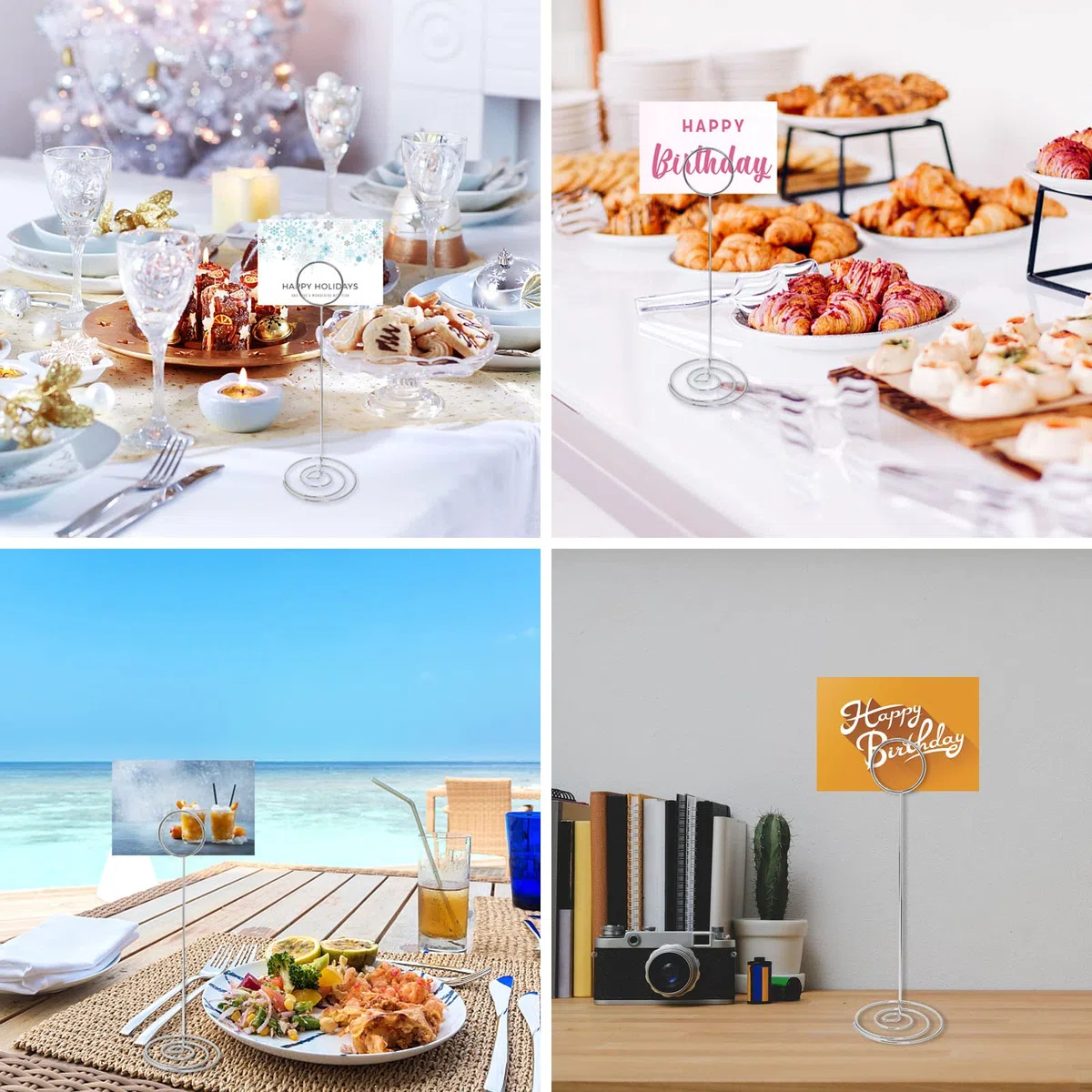 12 Piezas Soportes para Números de Mesa para Bodas (Plata) 22cm Soportes para Tarjetas de Nombre de Foto, Soporte para Tarjetas Memo de Lugar para Fiestas, Titular de Número Foto Notas