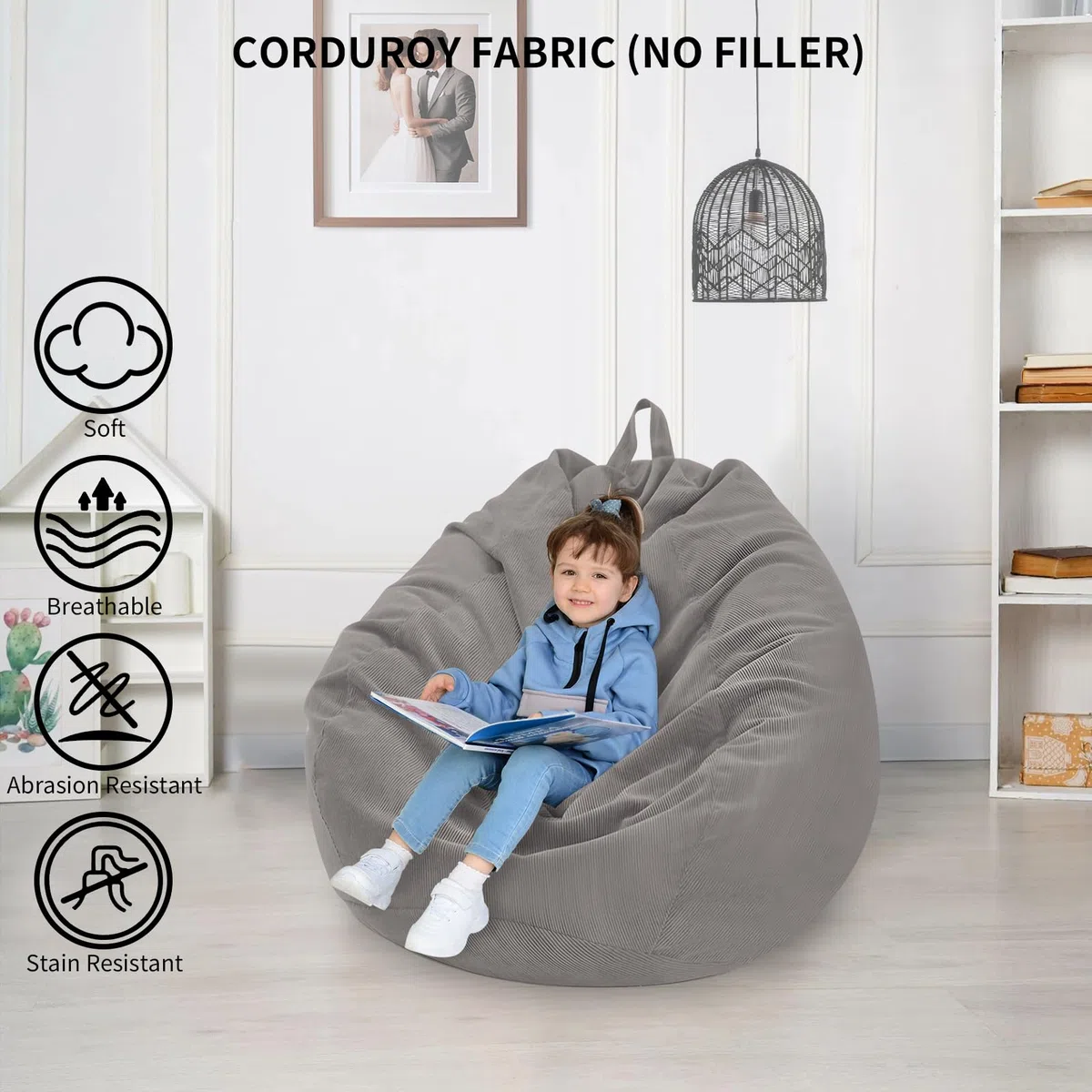 Gugxiom Funda para puf (sin Relleno), Funda para puf de Almacenamiento de Animales de Peluche, Funda de Pana de, Relleno para Mascotas, Perros y Gatos, Camas perezosas, Saco de Frijol