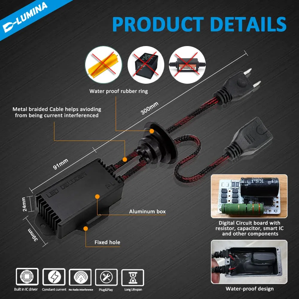 D-Lumina Decodificadores para faros delanteros LED H7, decodificador LED completo con cancelación de errores, cancelador de advertencia de computadora, paquete de 2