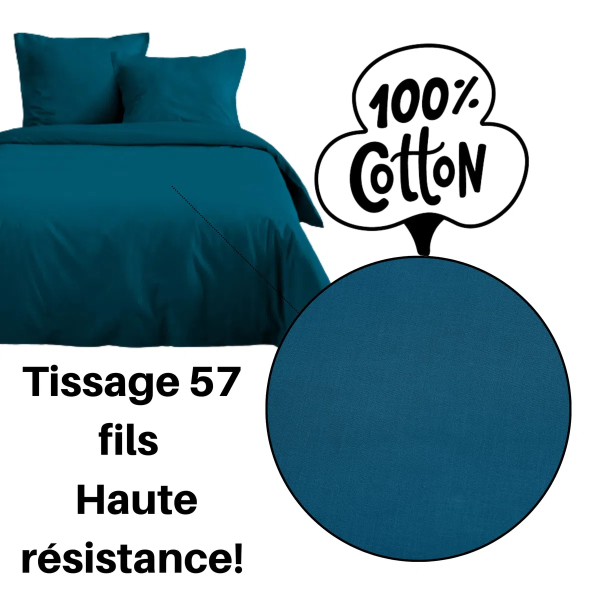 Lovely Casa - Funda nórdica de 200 x 200 cm - 100% algodón Certificado Oeko-Tex - Color petróleo - Modelo Eden - Suave y Confortable - Ideal para Cama de Matrimonio estándar - Unisex