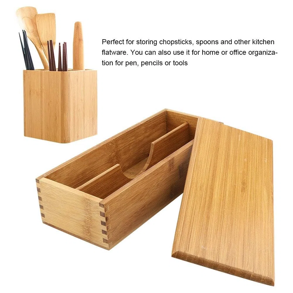 Caja De Cubiertos De Madera, Estilo Japonés Pequeño Cajón Organizador Utensilios Cocina Caja Almacenamiento Palillos Caja Almacenamiento Con Tapa Para La Encimera La Cocina 10.6 X 4.3 X 2.5 Pulgadas