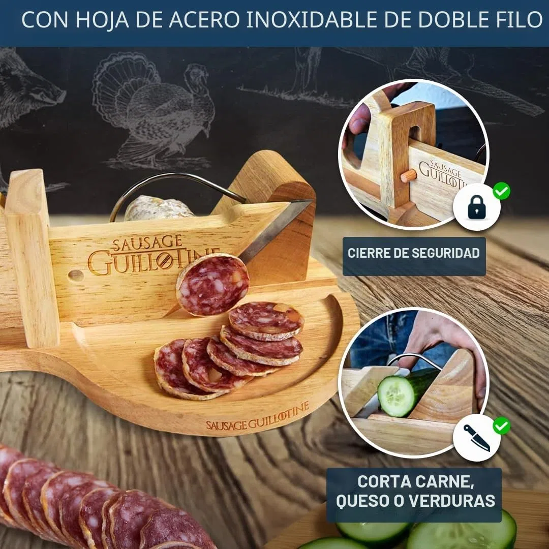 mikamax - Guillotina de salchicha - Guillotina para cortar embutidos, verduras y queso - Madera sólida