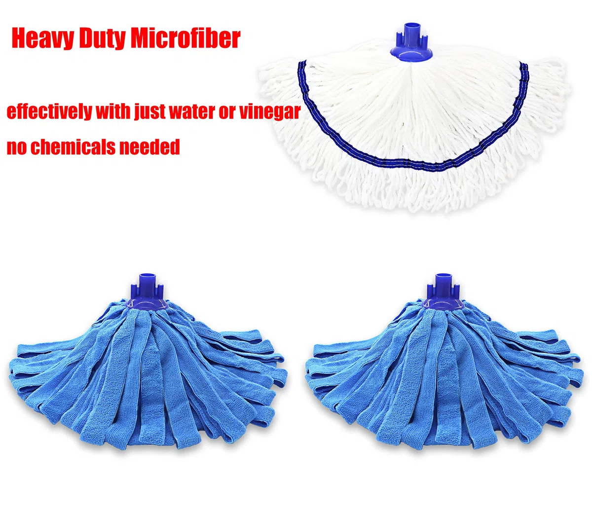 Mopa de microfibra de repuesto compatible con repuesto de microfibra de cedro para mopa de 0,8 cm de diámetro, 3 paquetes, Cabezales de fregona, 2 unidades, color azul + 1 blanco)