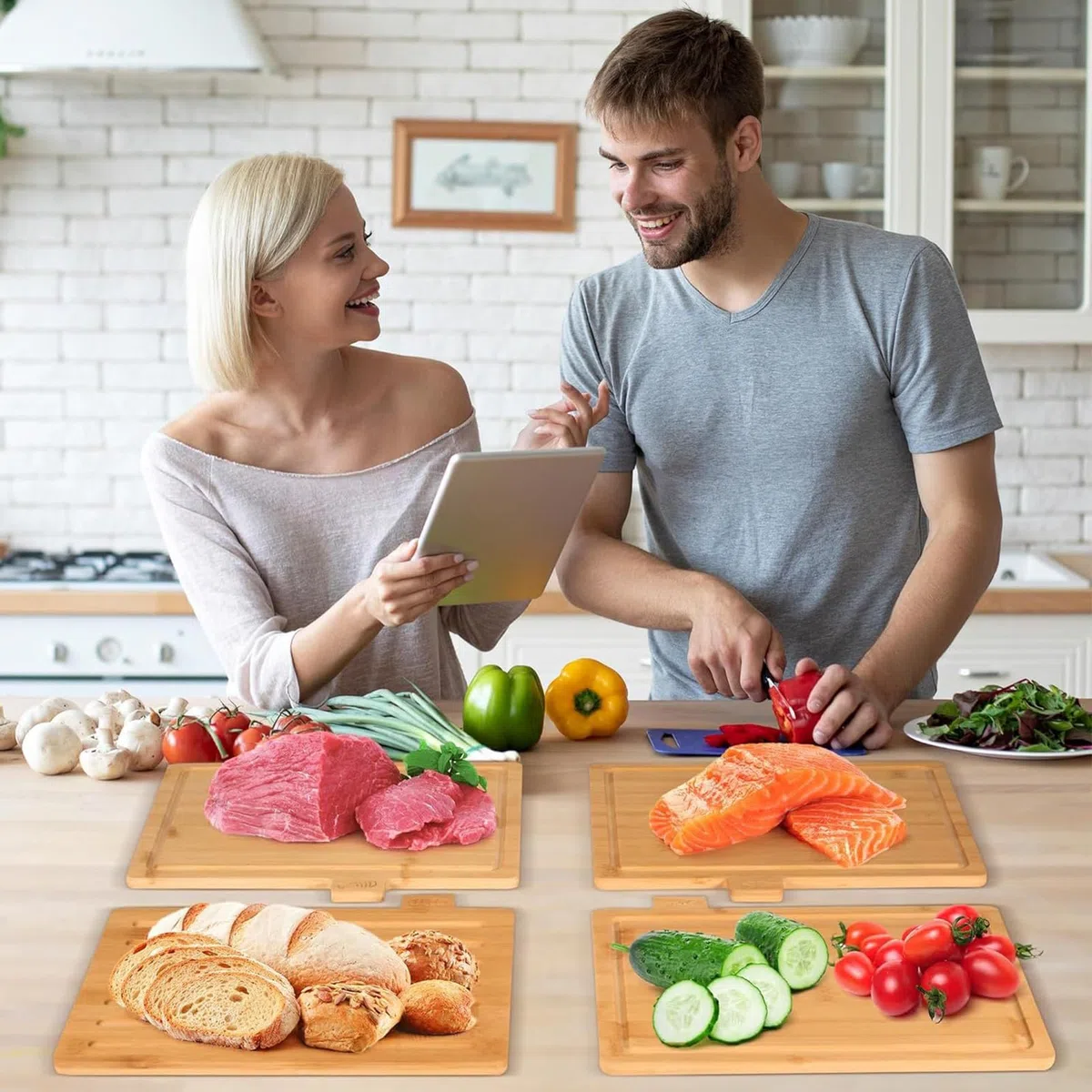 Tabla De Cortar Carne Suministros De Preparación De Comidas Incluye | Juego de Tablas de Madera para Picar Comida Para Familia Hogar Restaurante Café Apartamento Cocina