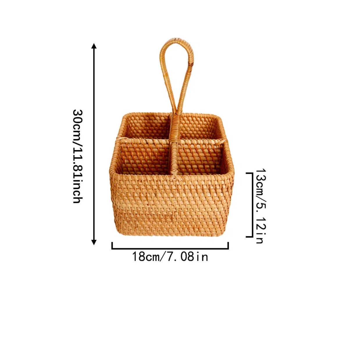 Porta Cubiertos Cesta Organizador Portátil Almacenaje para Utensilios de Mesa Rattan Natural Diseño Artesanal Adecuado para Cocina Camping Mesa Del Co , Cuadrado grande