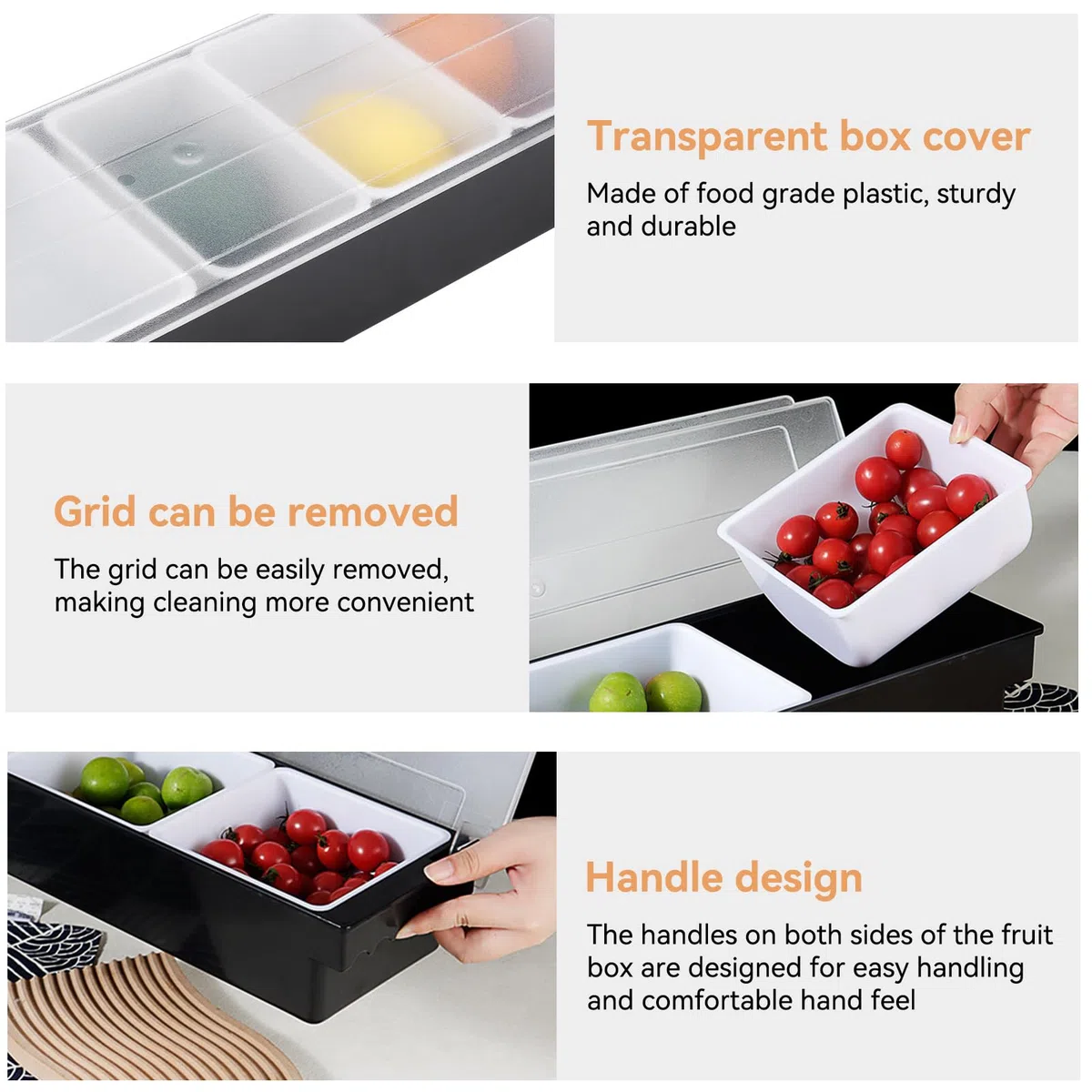 Cesta Para Frutas Con Tapa, Bandeja Dispensadora De Plástico Con Compartimentos Para Decorar Barras, Dispensador De Alimentos Y Condimentos Para Servir Tacos/Helados/Fruta/Ensaladas (5 Compartimentos)
