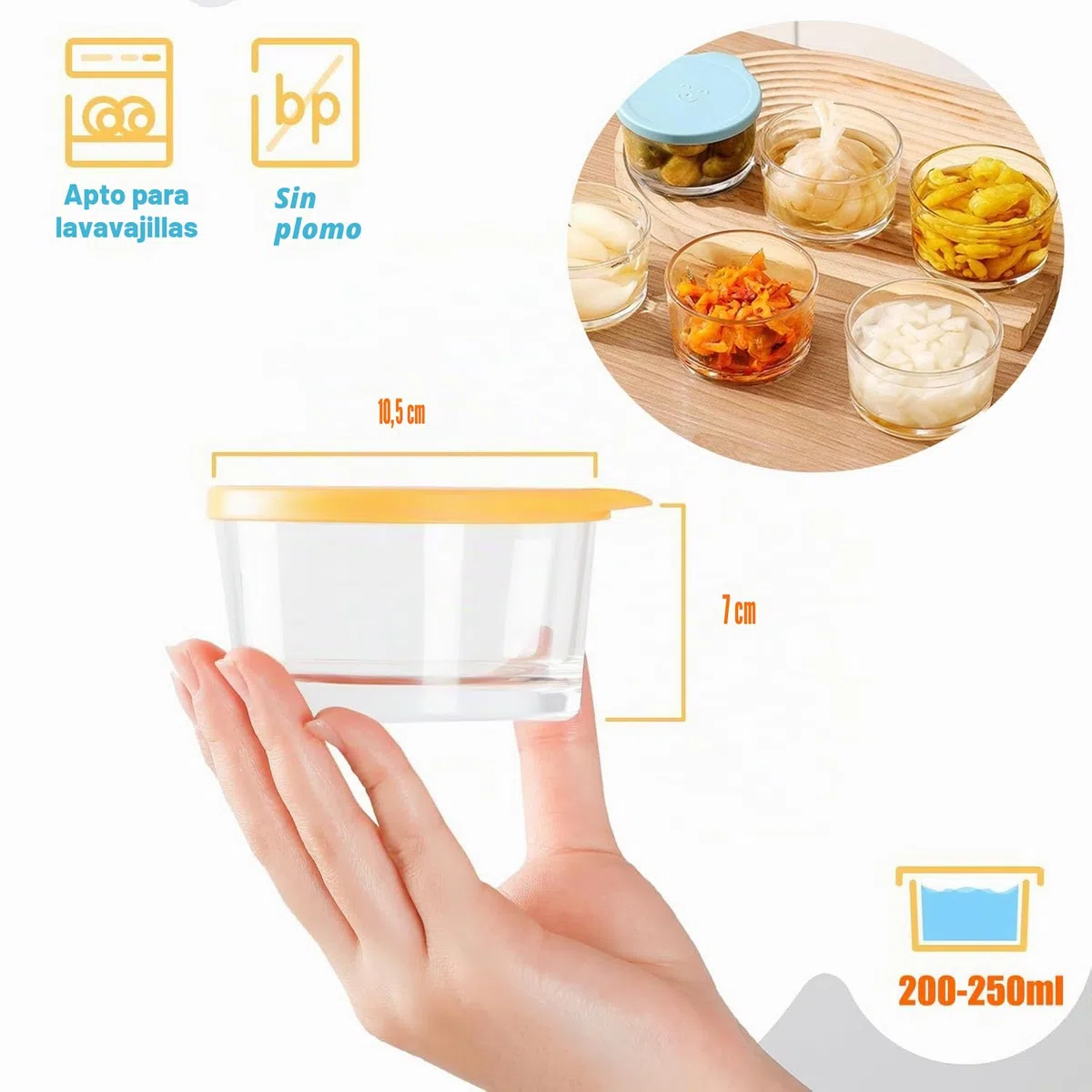 8 recipientes para aderezos para ensaladas, 200 ml, tarros pequeños con tapa, para aperitivos, salsas, especias, yogur, pudín