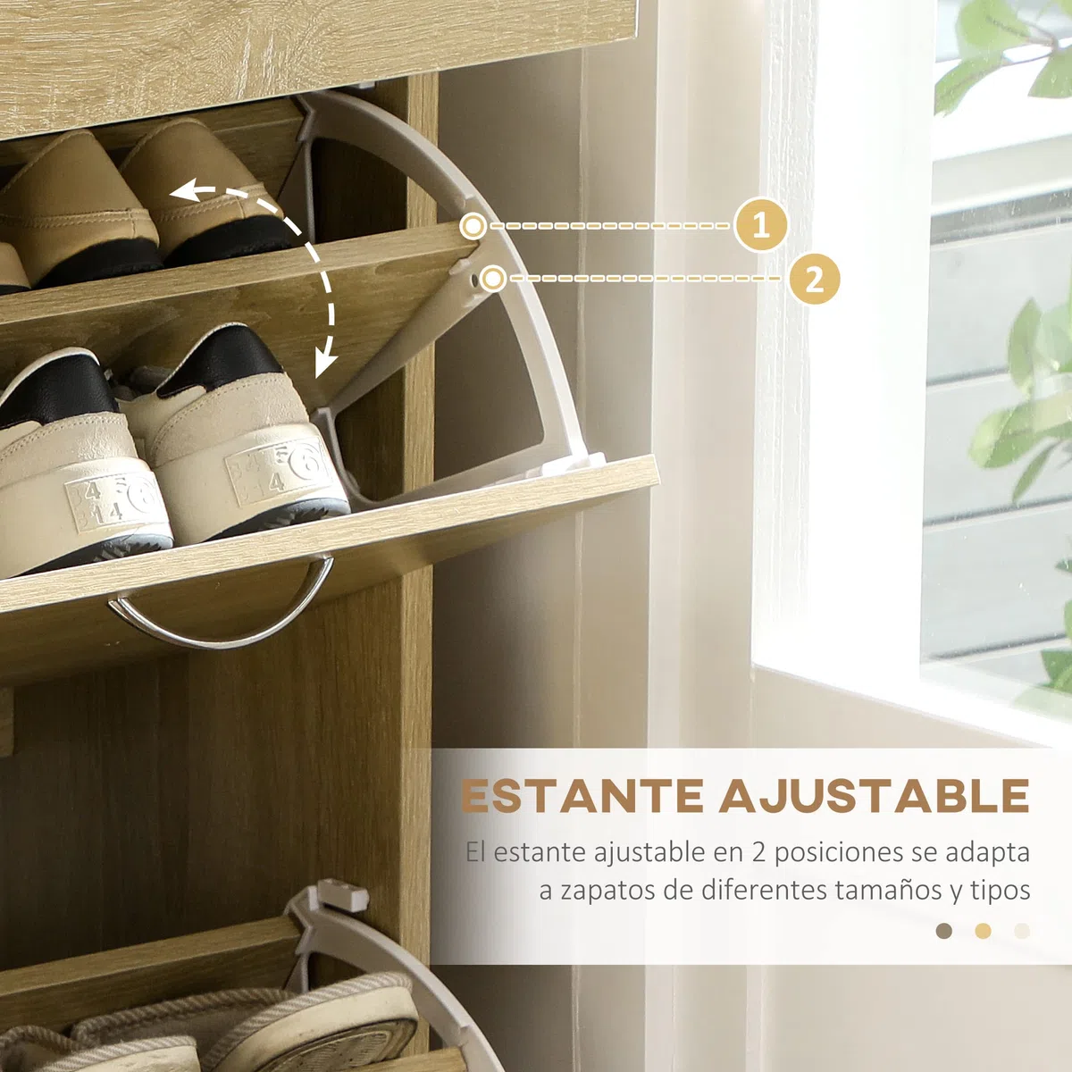 HOMCOM Armario de Zapatos Zapatero de Madera para 12 Pares de Zapatos con 2 Puertas Abatibles y 2 Cajones para Salón Pasillo 80x30x91,5 cm Roble