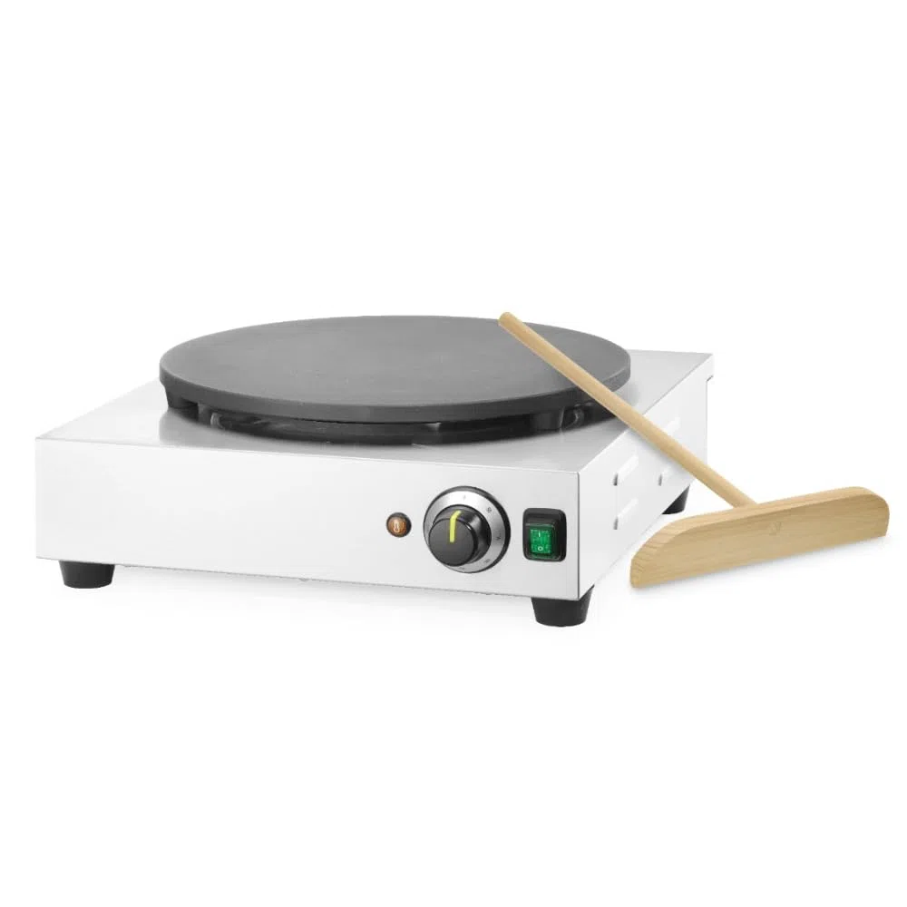 MBH - Crepera profesional eléctrica de acero inoxidable para hostelería. Máquina de crepes industrial con placa de hierro fundido de Ø 40 cm.