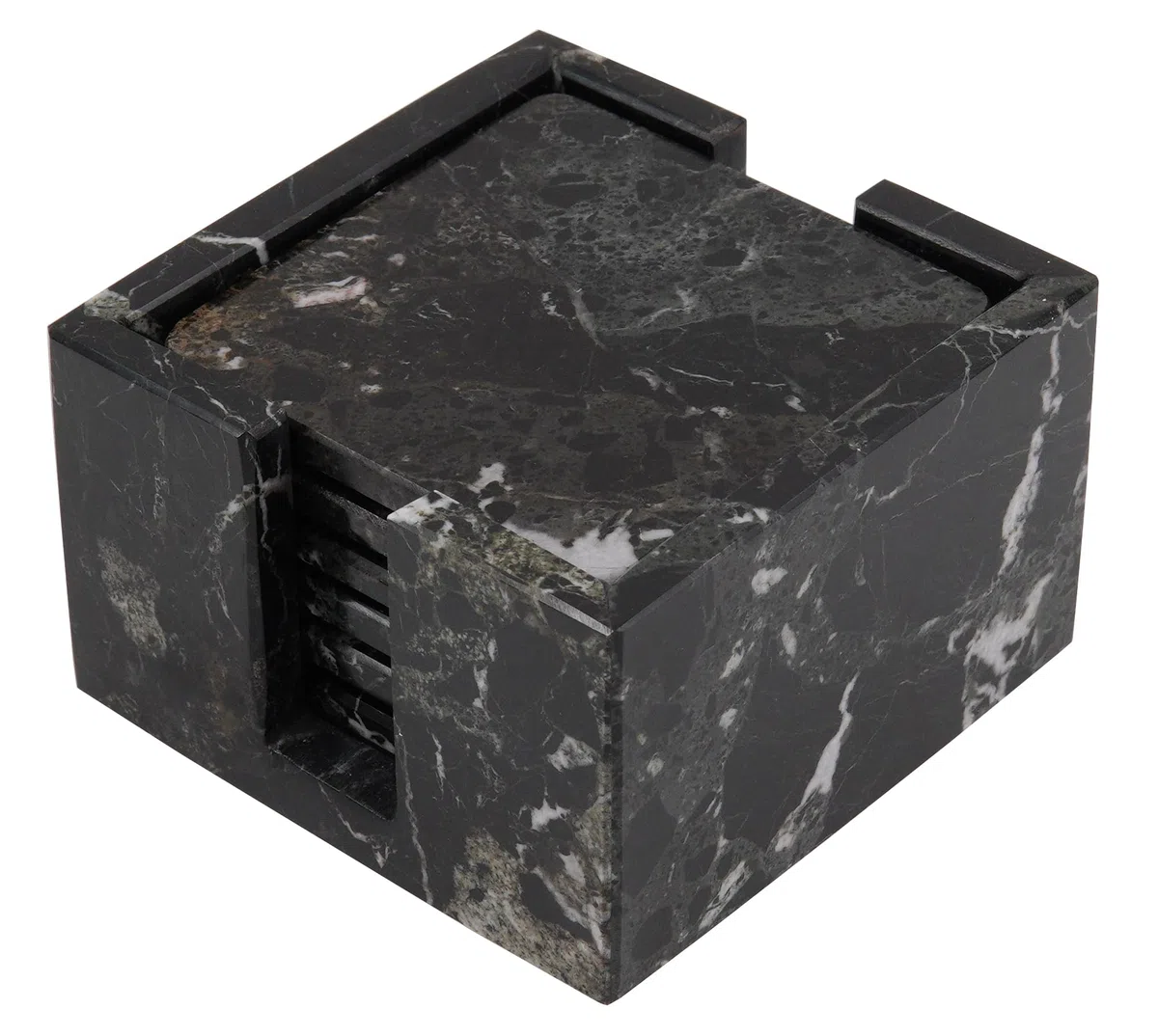 Radicaln Juego de posavasos de mármol negro, 6 unidades, hechos a mano, cuadrados de 9 cm, para bebidas, juego de posavasos con soporte, elegante decoración de mesa