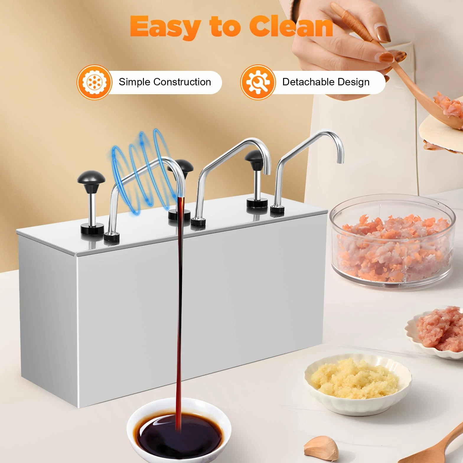 Dispensador de salsas de acero inoxidable, dispensador de salsa, para ketchup mayonesa (3 x 4 L)