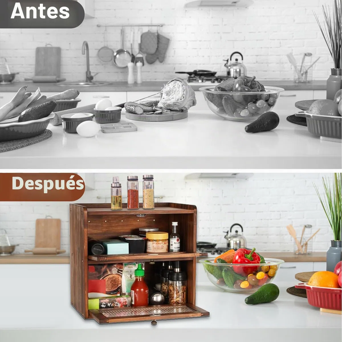 Paneras Para Guardar El Pan Caja Grande De Madera Maciza Doble Panera Madera Para Guardar ReposteríA Con Puerta AcríLica MagnéTica Bread Bin (Marrón)
