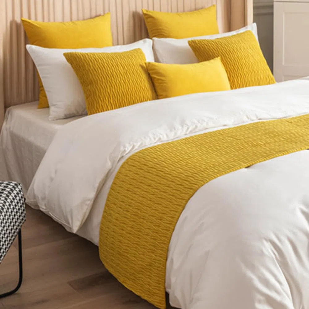 Morbuy Reversible Hotel Corredor de Cama Camino de Cama Bufanda Colcha Funda de Almohada Ropa de Cama Protector Bedroom Cola de Cama Toalla (45x180cm(Corredores de Cama Jacquard),Mostaza Amarilla)