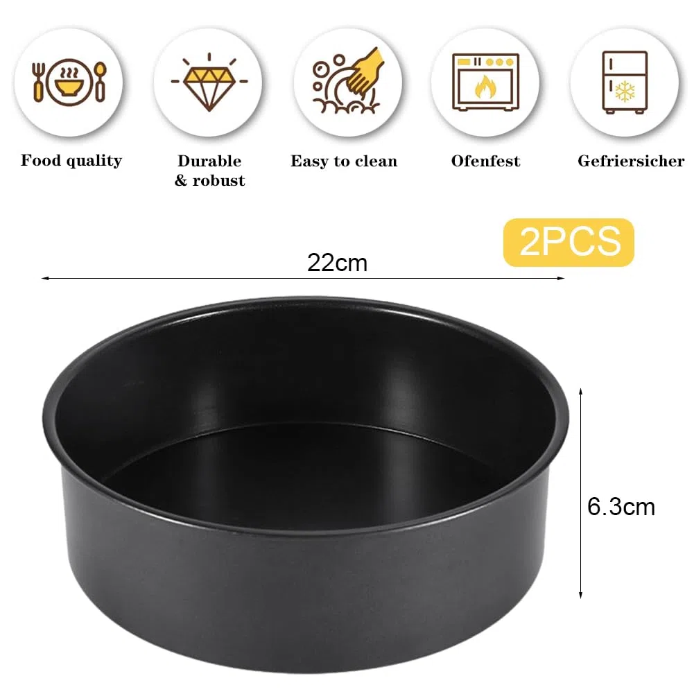 IVEOPPE Juego de 2 Moldes Redondos Para Hornear, Molde Redondo de Acero Inoxidable Con Revestimiento Antiadherente, Adecuado Para Pasteles, Brownies, Tartas, Lasaña (20cm)