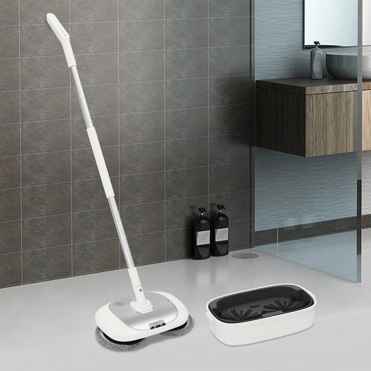 Fregona Eléctrica Inalámbrica, Limpieza Casa, Fregona Automática Suelo, Escoba Potente Batería, Bajo Ruido, Spray Agua, Luz LED, Cocina Sala Dormitorio, Independiente, 40W, Cubo 5L