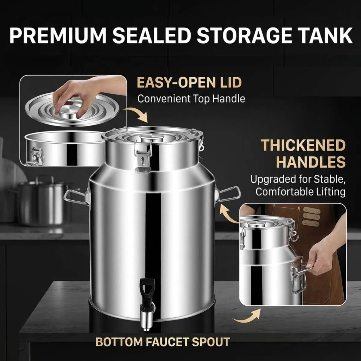 5 Litros Barril Cerveza con Grifo 201 Inox Lechera Cubo de Leche Hermético | Dispensador Bebidas Aceite Vino Agua Cocina Sellado Cubo de Leche con Grifo Barril Cerveza Hogar(No Spigot,8L)