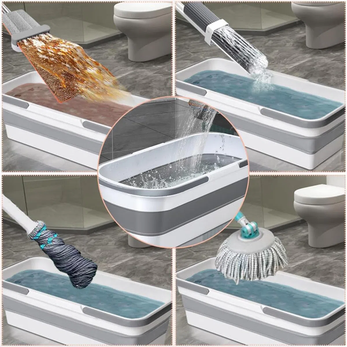 Cubo de fregona | Cubo de fregona plegable - Lavabo con ruedas | Cubo de limpieza rectangular multiusos con 2 asas, 3,17 galones para trapeadores
