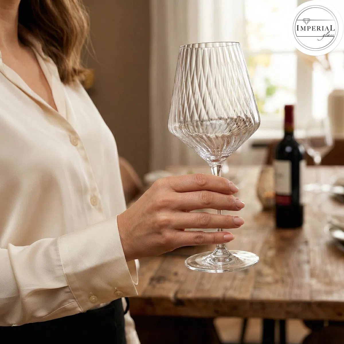 Imperial Juego de 2 copas de vino tinto estriadas de cristal "London", copas de vino de 580 ml, aptas para lavavajillas