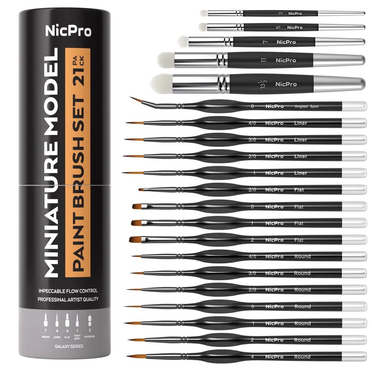 Nicpro Juego de 21 Pinceles de Pintura en Miniatura para Acuarela acrílica, Pincel seco para, Pintura, Modelo, miniaturas DND, con contenedor