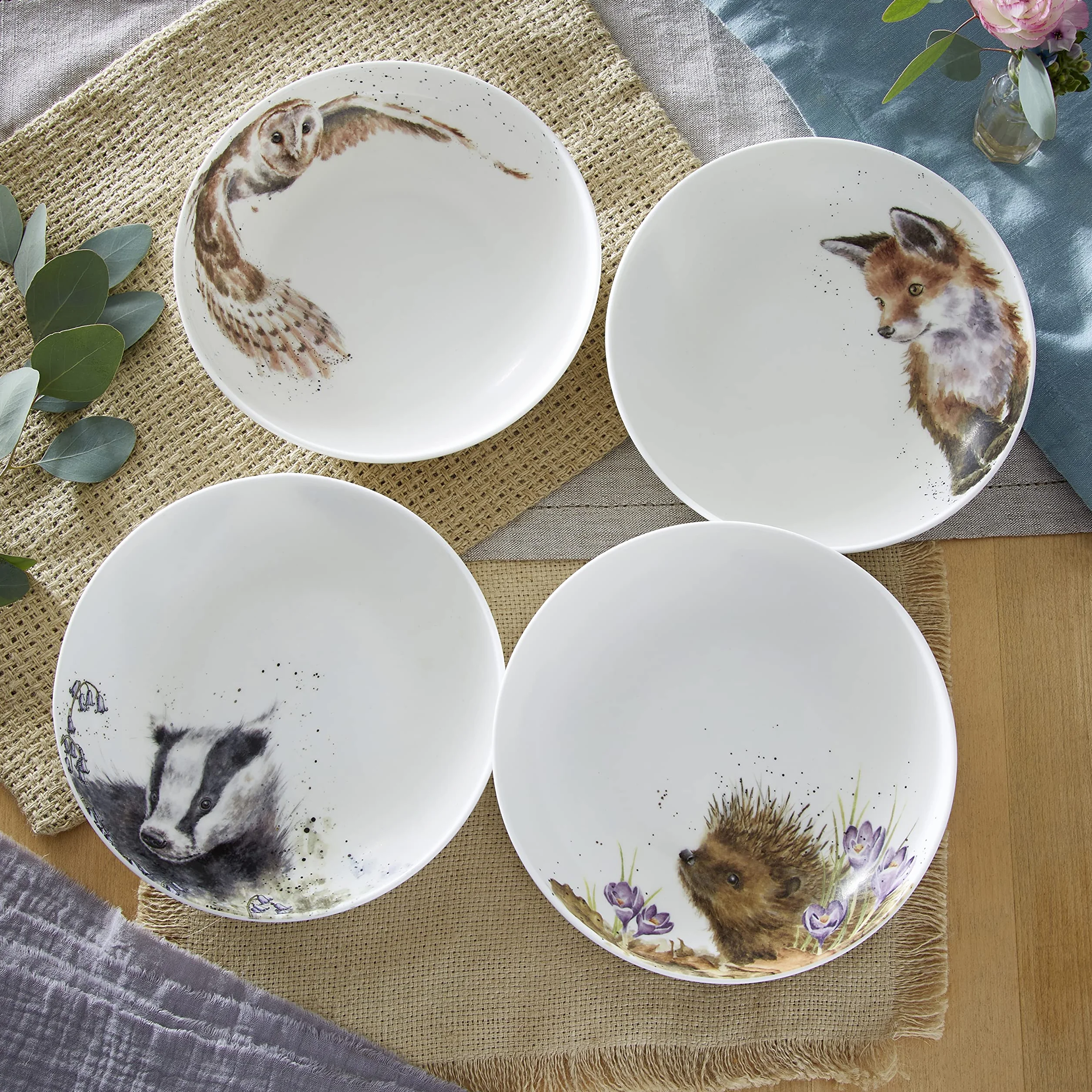 Wrendale Designs Royal Worcester - Juego de 4 cuencos de cerámica para pasta (22 cm)