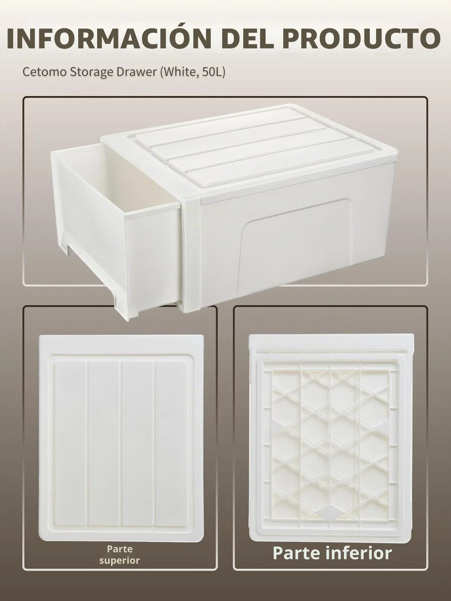 Cetomo 50L*3 Cajones de Almacenamiento de Plástico, Organizadores para Escritorio de Oficina, Caja de Almacenamiento, Torre Apilable para Cosméticos, PP, Resistente, Blanco, 50L-3 Unidades