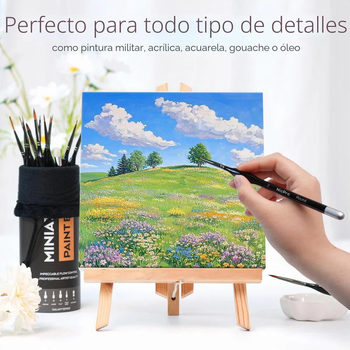 Nicpro Juego de 21 Pinceles de Pintura en Miniatura para Acuarela acrílica, Pincel seco para, Pintura, Modelo, miniaturas DND, con contenedor