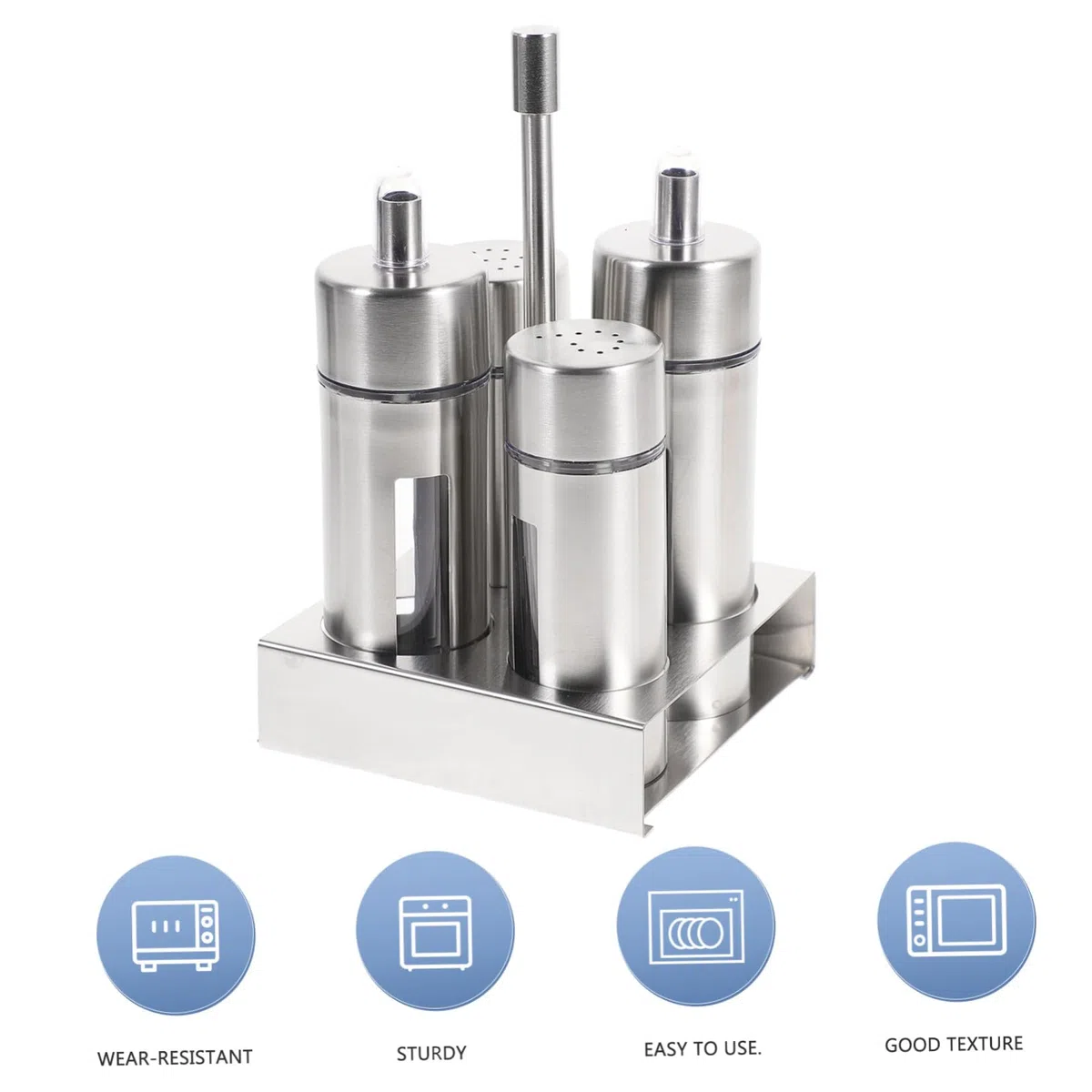 Cabilock Juego de 4 Botellas de Condimentos de Acero Inoxidable Diseño Extraíble y Transparente, Fácil de Verter, Adecuado para Cocina y Hogar en Color Plata