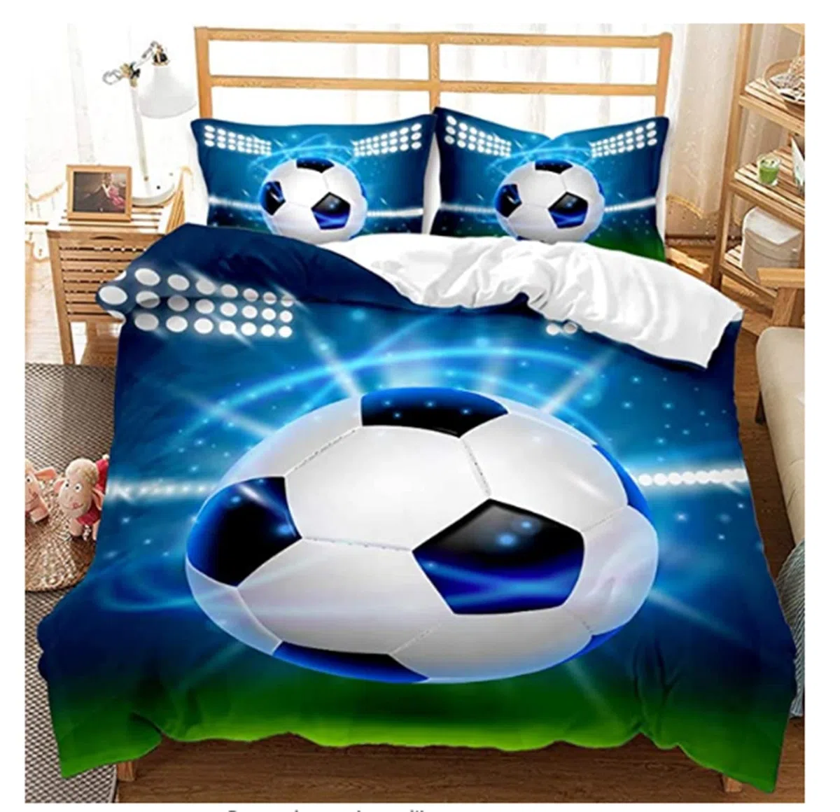 Juego de Ropa de Cama con Funda de edredón,Funda Cama 150,Ropa de Cama 3D Rugby Fútbol Juvenil Niño Chico Niña(Fútbol Azul,135 x 200 cm)