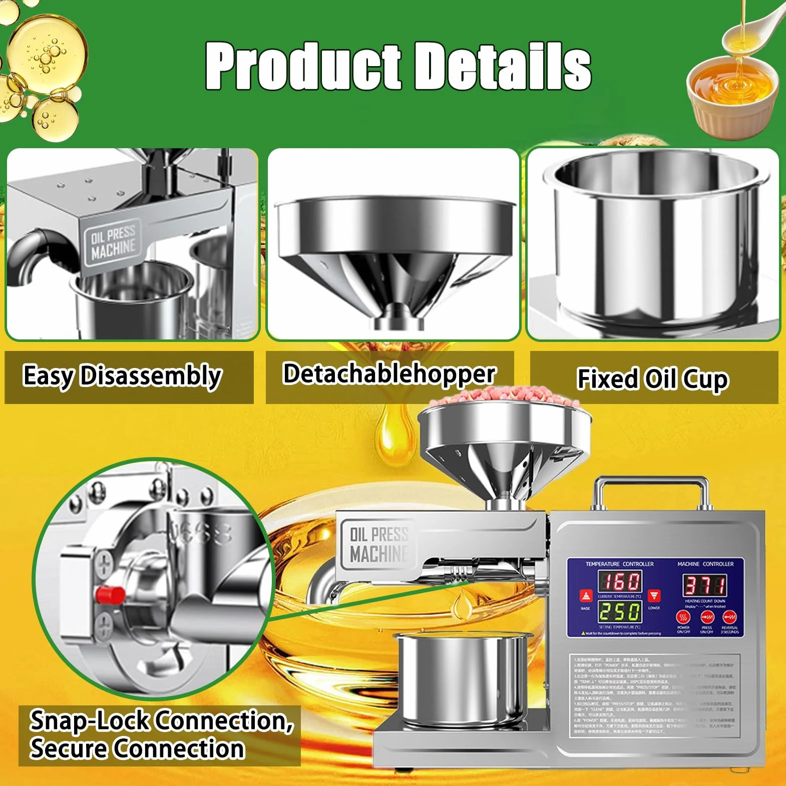 Máquina hidráulica de prensado de aceite, extractor de aceite de acero inoxidable para el hogar, exprimir aceite de maní, semillas de lino, perilla, oliva, semillas de girasol