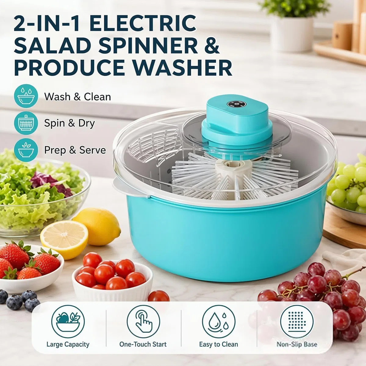 Generisch Spinner Automático Y Portátil Bayas Tazón | Limpiador de frutas para ensaladas, bayas, fresas, cerezas, uvas, hogar, camping, picnic