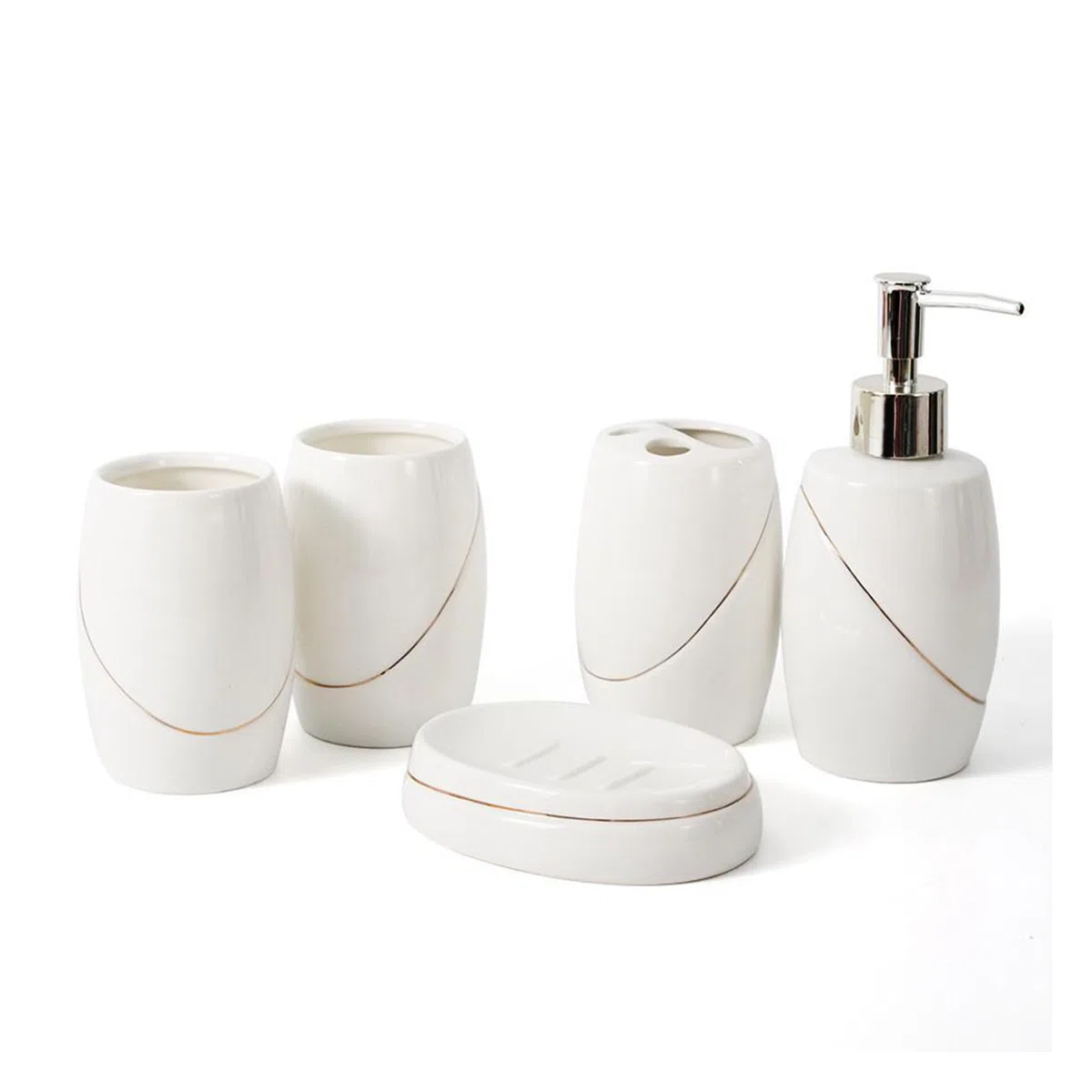 Juego de dispensador de jabón de cerámica, accesorios de baño con soporte para cepillo de dientes, jabonera, taza para cepillo de dientes para uso en apartamentos y hot