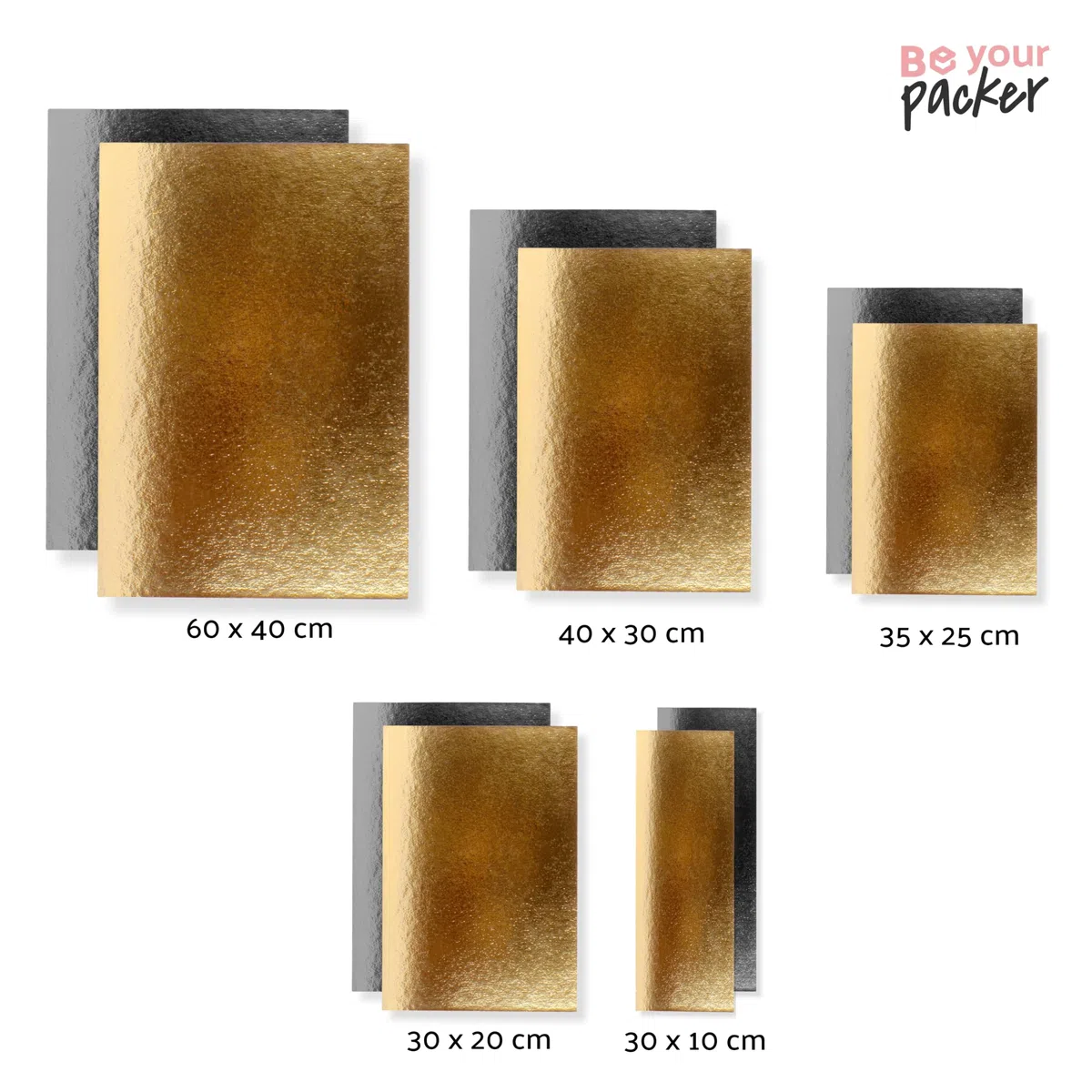 Bases de Tarta Rectangular 40x60 cm | Pack de 10 Oro - Negro | Grosor 1 mm | Expositor en Cartón para Bizcochos, Pasteles y Dulces | Dorado y Negro
