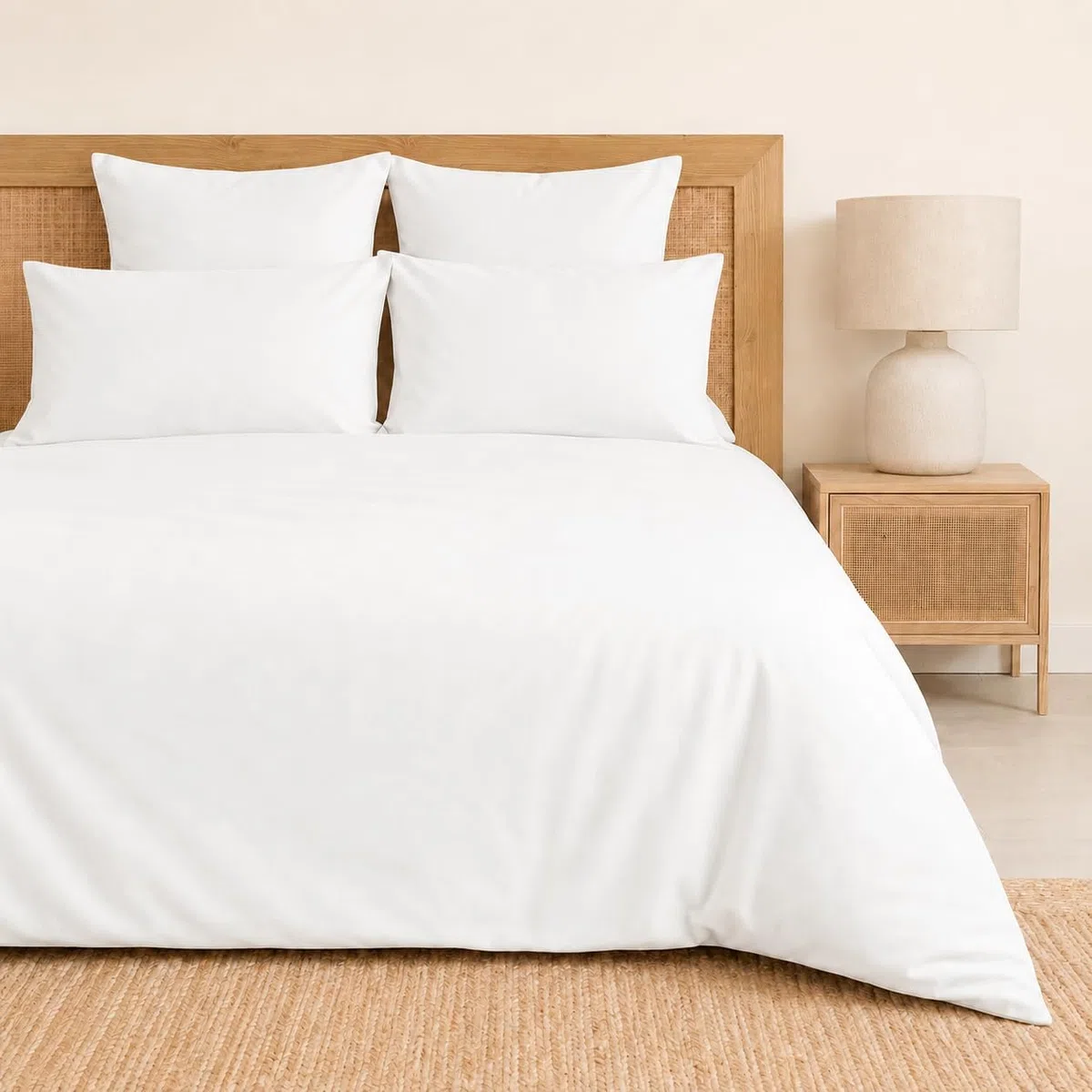TRAMAS+ Funda Nórdica 100% Algodón, Cama 150, Funda edredón de 220x220cm y 2 Funda de Almohada 90x45cm, Certificado Oeko Tex - Blanco