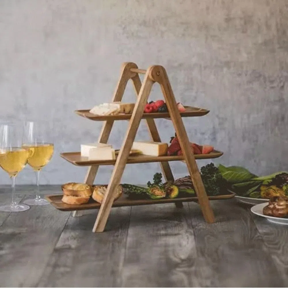 Bandeja para servir de niveles de madera, bandeja de pisos decorativa, soporte para tartas, bandeja de pisos de estilo granja, bandeja de servir para platos y bandejas de fiesta