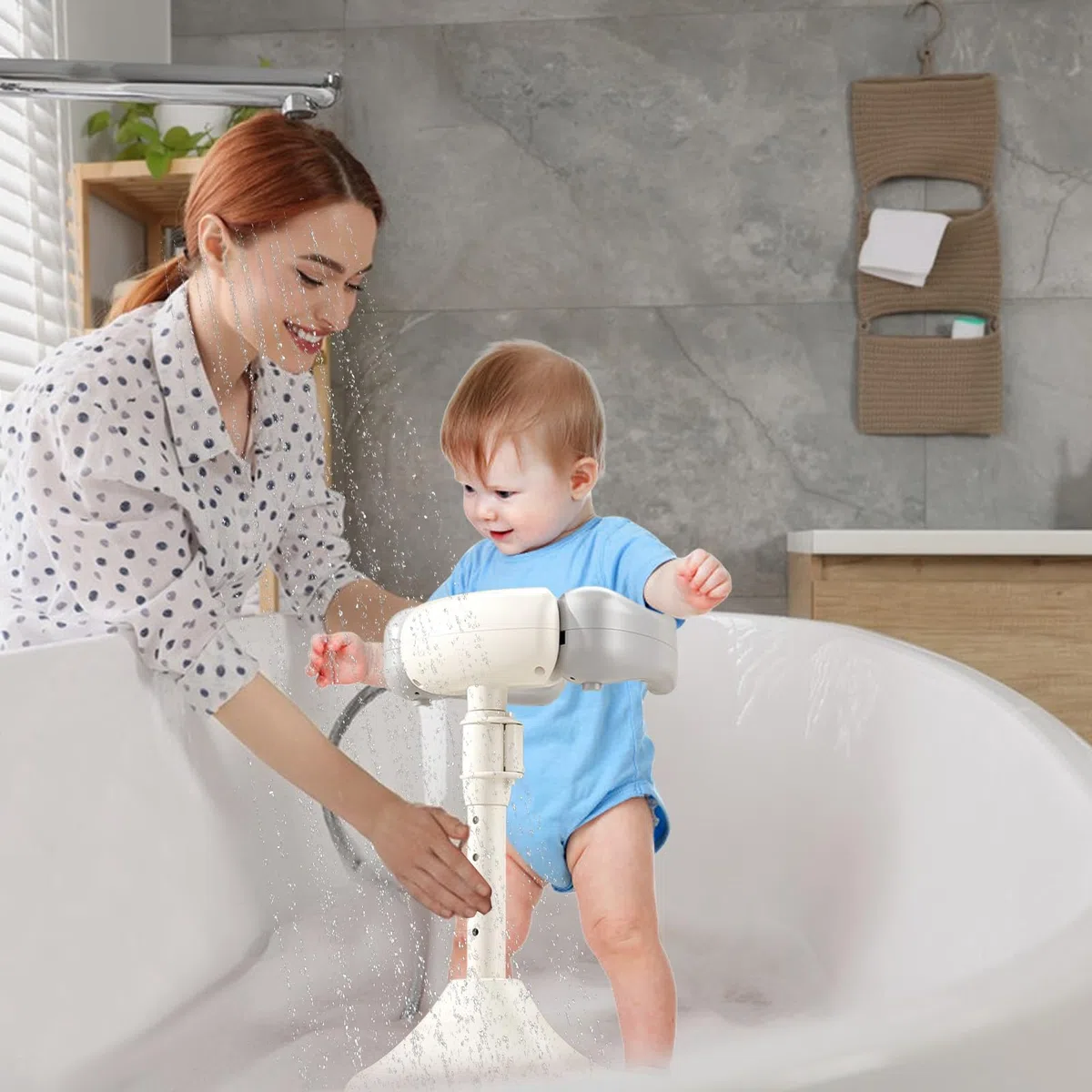 Soporte De Ducha Para Niños, Torre De Bañera Ajustable Para Bebé Que Se Pone De Pie, Asiento De Bañera Para Bebé Desde Bebé Niño Pequeño (8-36 Meses) Para Bañarse Y Cambiar Pañales