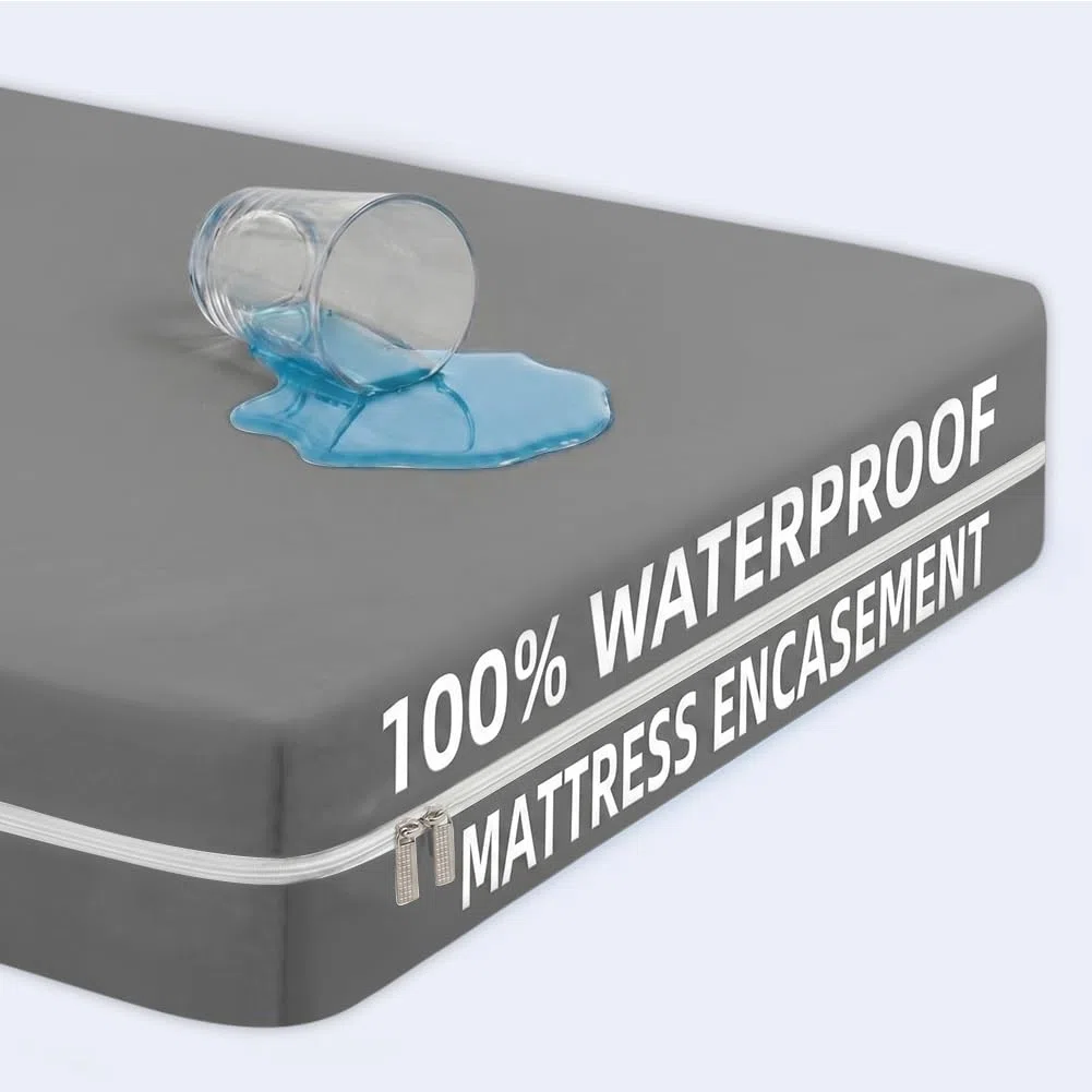 DUJUIKE Funda de colchón Impermeable, Protector de colchón con Cremallera, Impermeable, Suave, Resistente a chinches y ácaros del Polvo, hipoalergénico, Lavable a máquina (Gris, 90 x 190 x 30 cm)