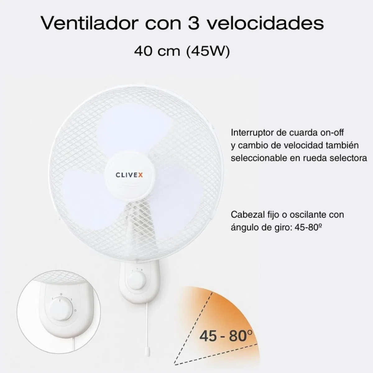 Clivex Ventilador Eco Pared 3 Velocidades 40cm (40W)