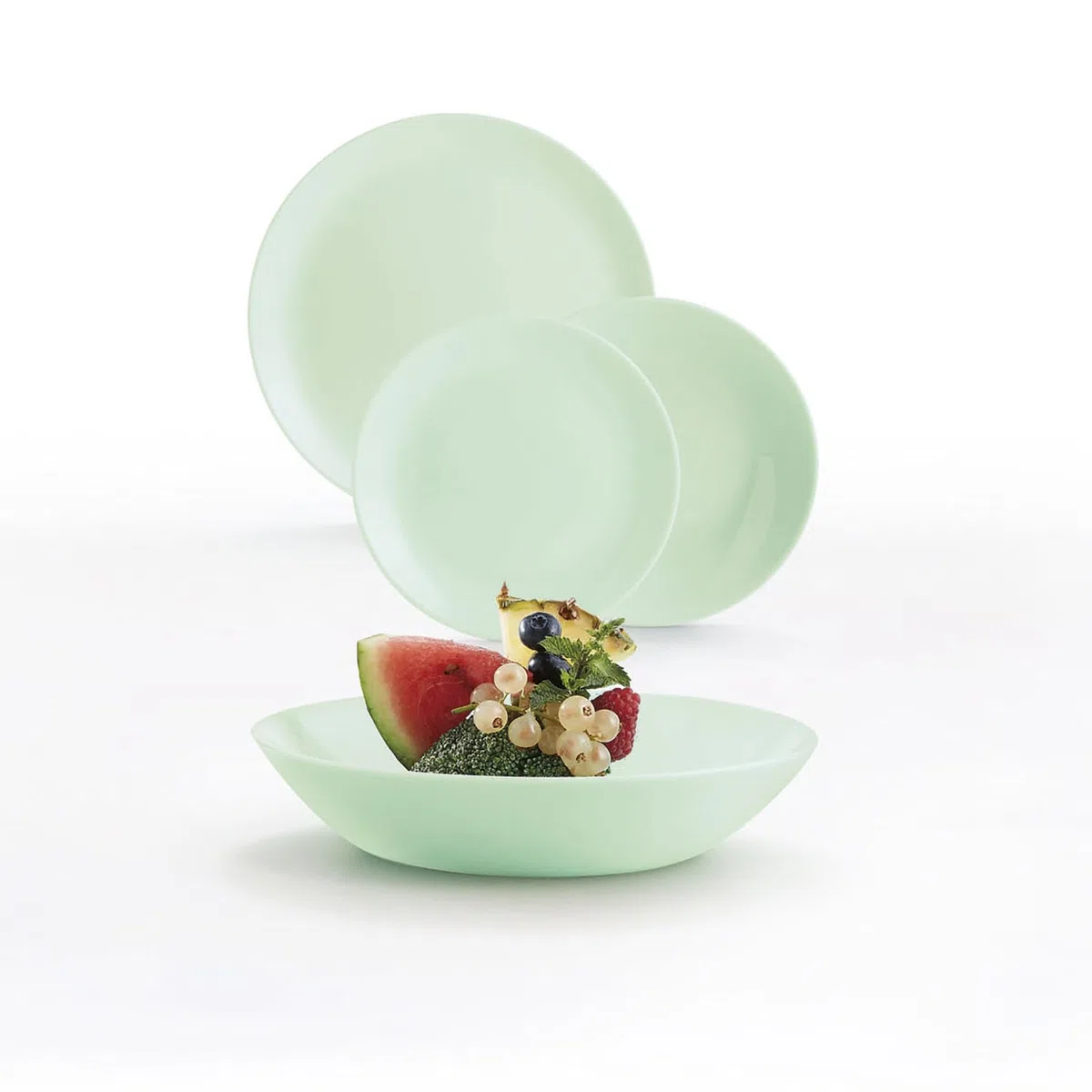 Vajilla Vidrio Opal verde 12 Piezas, 4 Personas