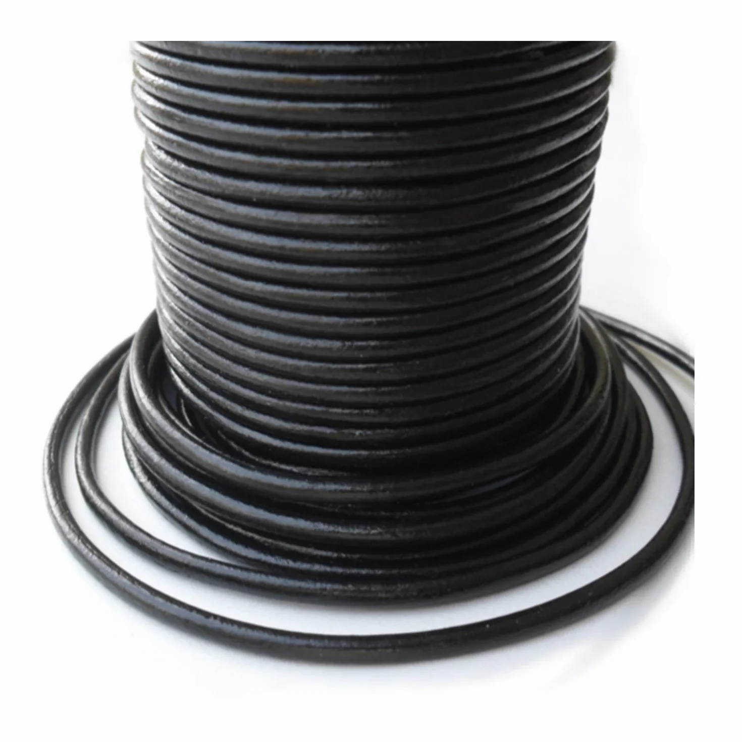 Auroris - cordón de Cuero auténtico 1,5 mm, Negro, Rollo 50 m