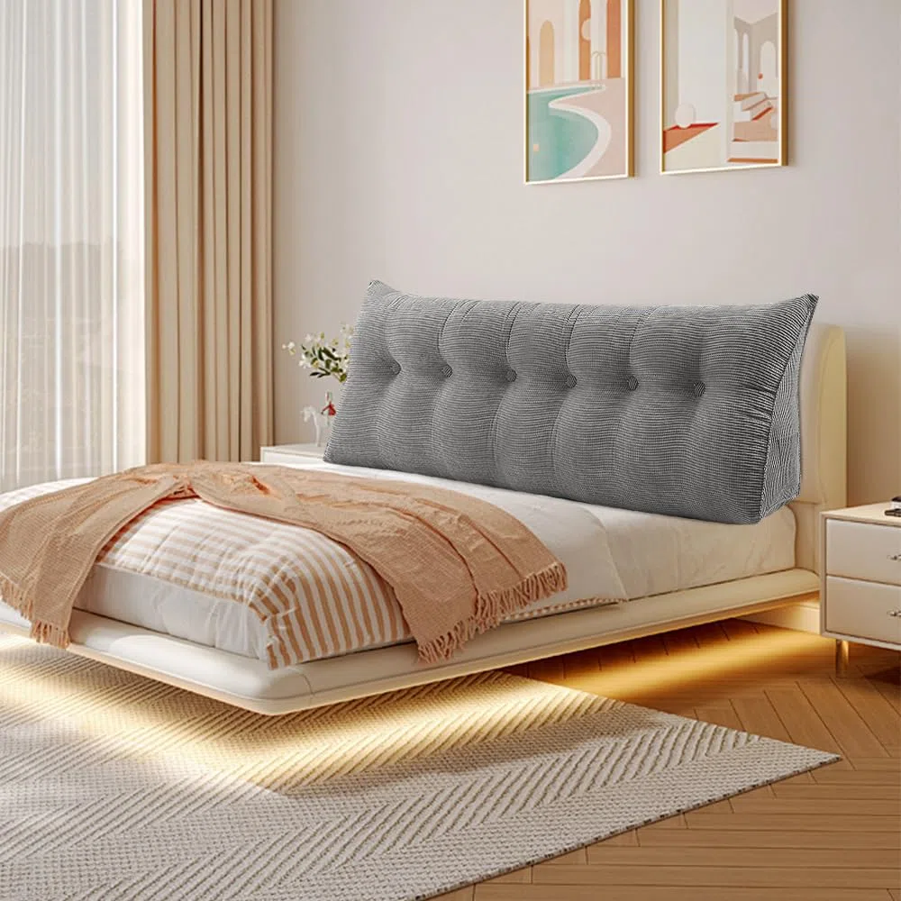 OHMG - Cojín grande para cabecera de cama, XXL, cojín de respaldo gris, cojín de lectura, cojín de apoyo lumbar, respaldo de tamaño, travesaño de posicionamiento suave, 180 x 50 x 20 cm