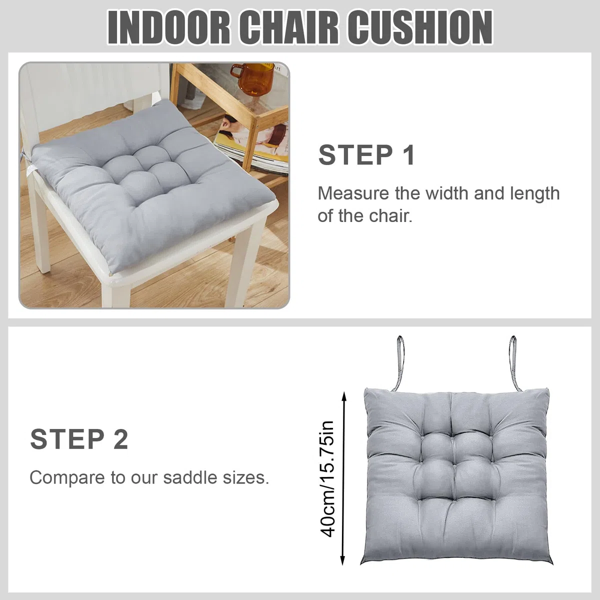 FARYODI Juego de 4 cojines para silla con cintas, cómodos cojines de asiento de 40 x 40 cm, para interior y exterior, jardín, balcón, terraza y comedor