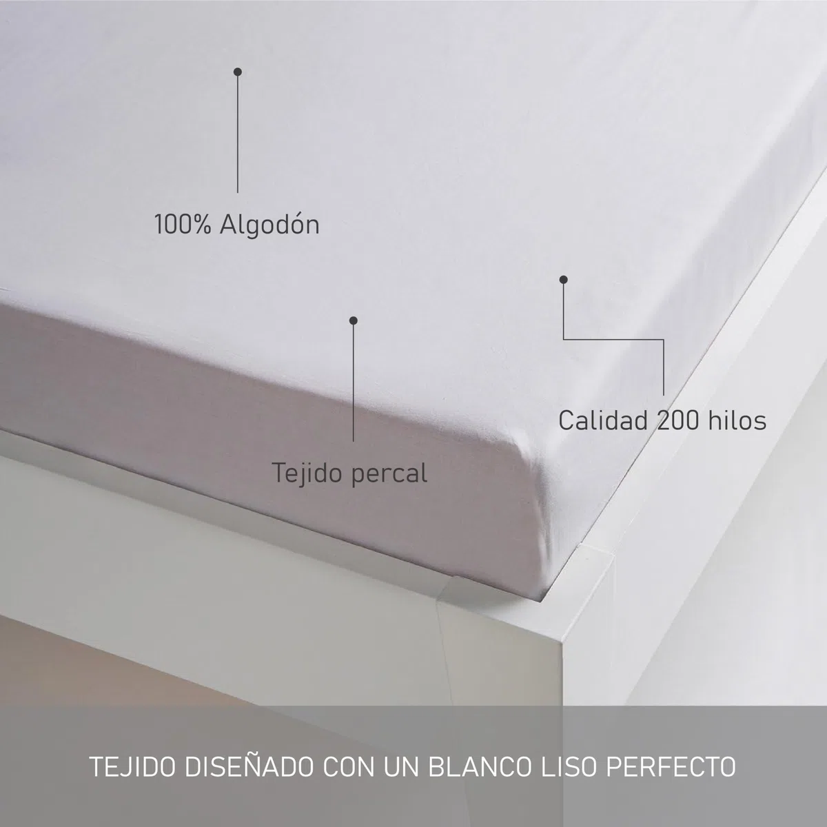 Sábana Bajera Ajustable para Hostelería - 100% Algodón Percal Calidad 200 Hilos - Cama 160x190/200 cm - Ropa de Cama especializada en Hostelería Color Blanco
