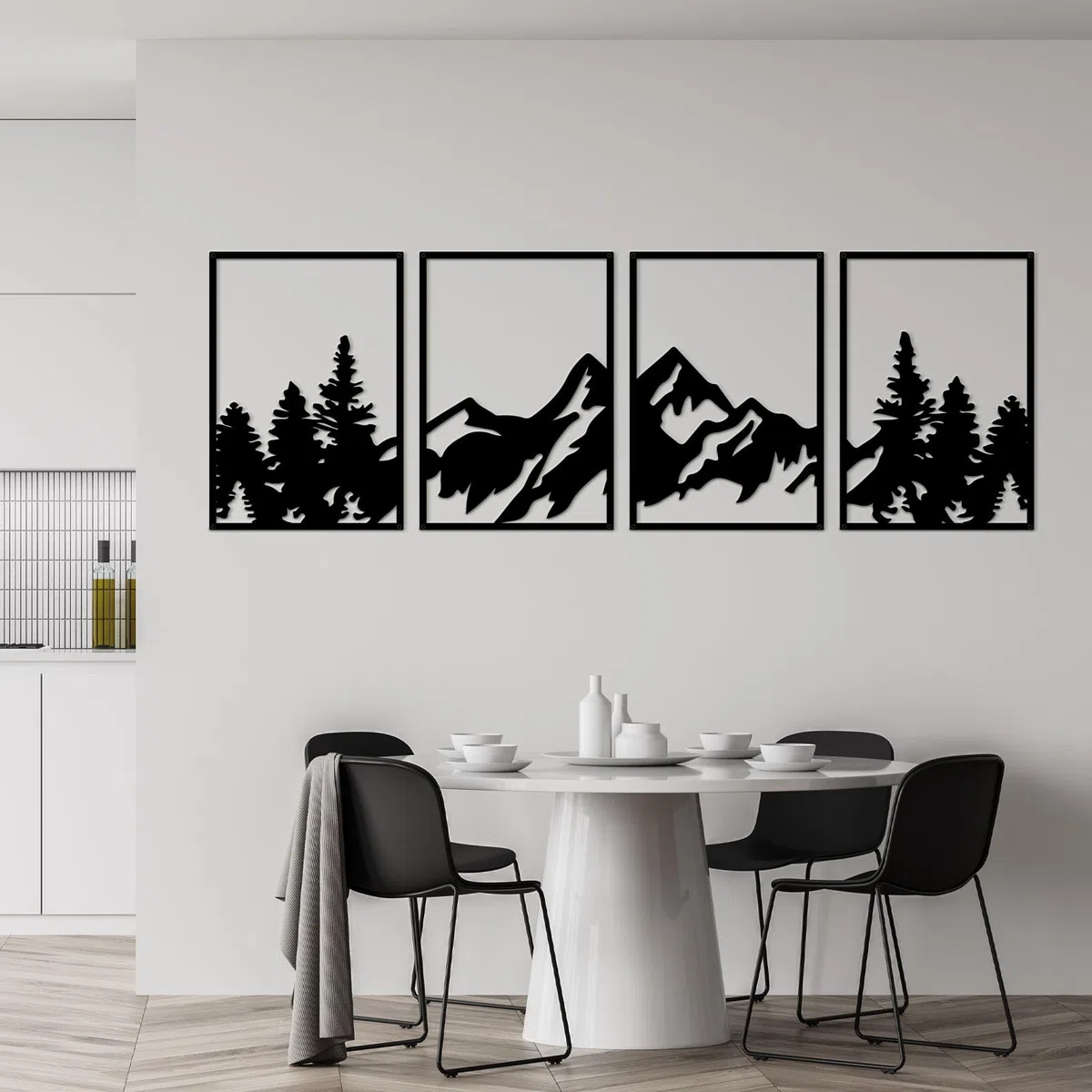 ESTART Arte de pared de montaña grande, 4 piezas de decoración de pared de metal, adecuado para sala de estar, dormitorio, oficina (bosque de montaña)