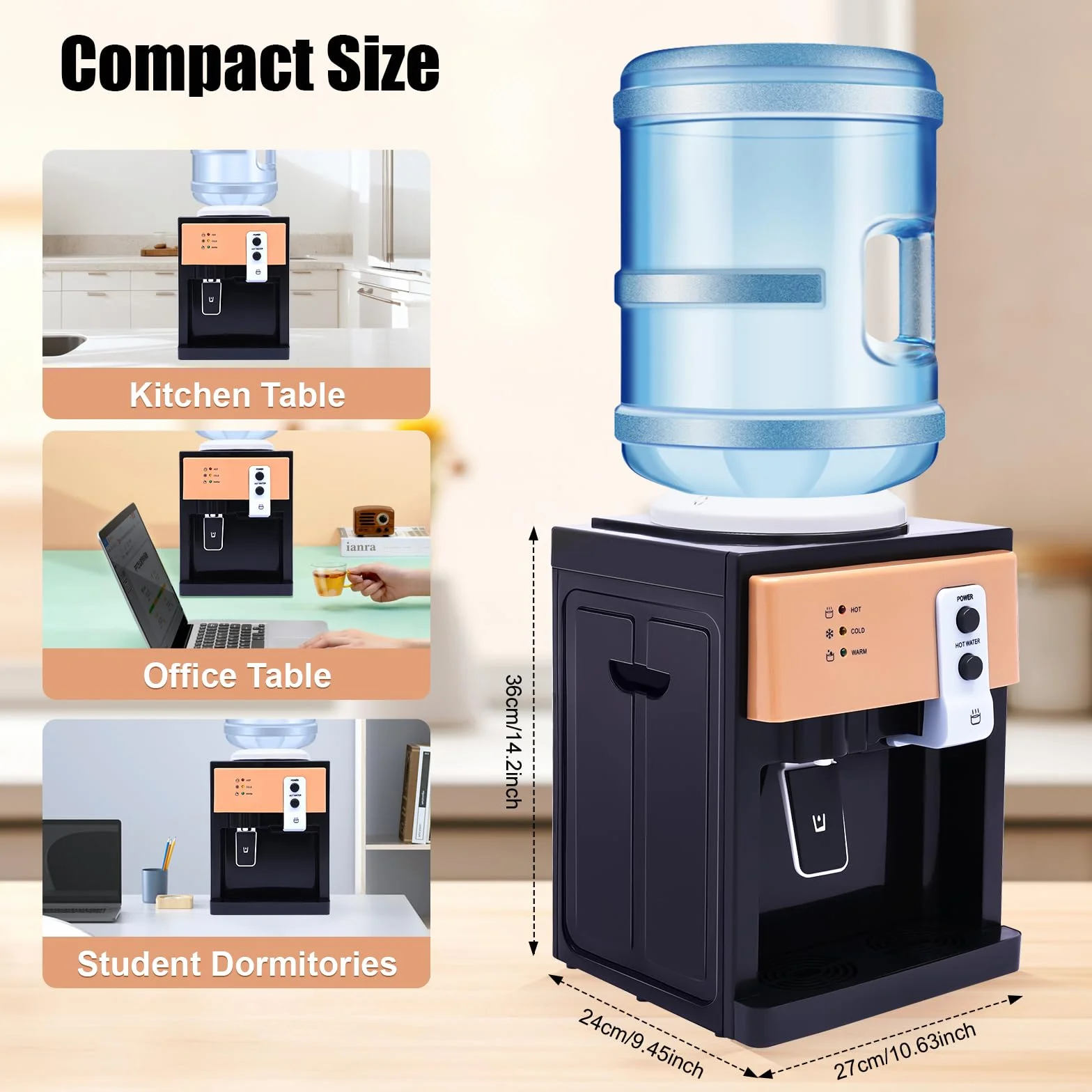 Dispensador de Agua Eléctrico, Dispensador de Agua Caliente y Fría, para Cubos de 3.5 a 18.9 L, 550 W, Calentamiento Rápido, para Oficina, Mesitas de Noche, Mesas de Café