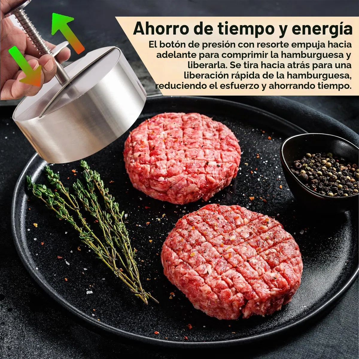 Aplastador de Hamburguesas & Kit Smash Burger de Acero Inoxidable, Calidad Alimentaria 304, Prensa Ajustable y Antiadherente, también como Sartén Mini para Hogar, Camping y BBQ
