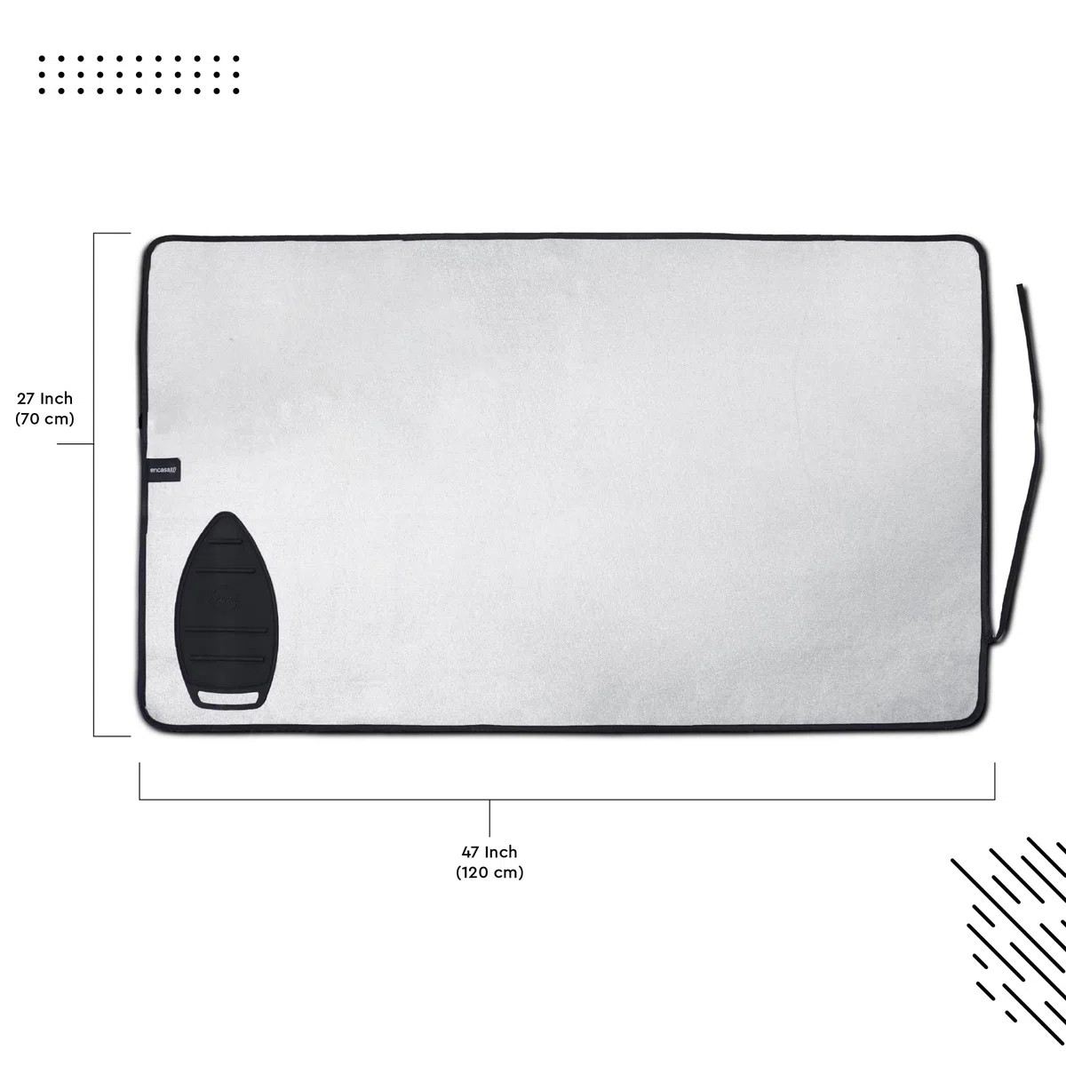 Encasa XO Alfombrilla de Planchar - Plata Metálica (Grande 120x70 cm) con Acolchado de Espuma de 5mm y Soporte de Plancha de Silicona para Planchar a Vapor sobre la Mesa o la Cama